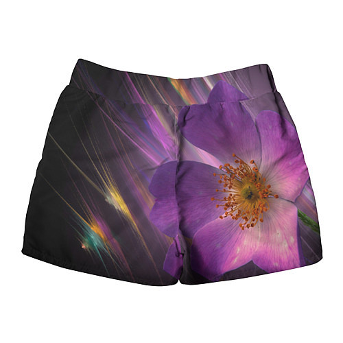 Женские шорты Фиолетовый цветок светящийся / 3D-принт – фото 2