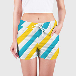 Шорты женские Желтые и синие полосы, цвет: 3D-принт — фото 2