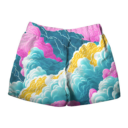 Женские шорты Яркие разноцветные облачка / 3D-принт – фото 2