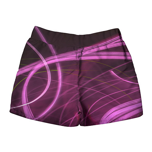 Женские шорты Абстрактные неоновые розовые линии во тьме / 3D-принт – фото 2