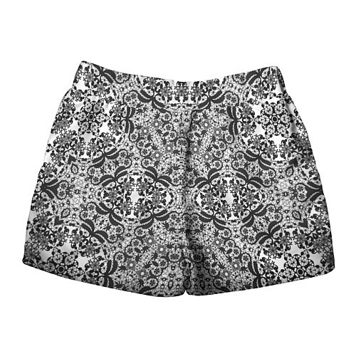 Женские шорты Черно-белый ажурный кружевной узор / 3D-принт – фото 2