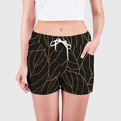 Шорты женские Золотые листья градиент, цвет: 3D-принт — фото 2
