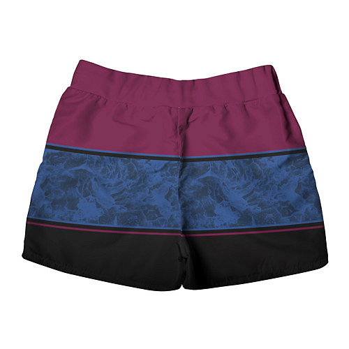 Женские шорты Бордовый, синий мраморный и черный полосы / 3D-принт – фото 2