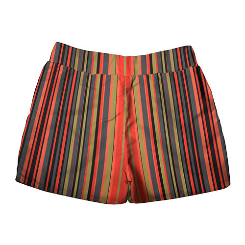 Женские шорты Вертикальные полосы в оранжево-коричневых тонах / 3D-принт – фото 2