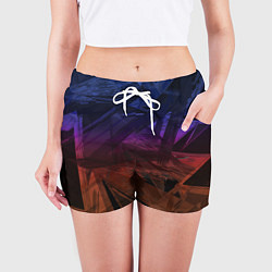 Шорты женские Абстрактный черный узор на сиреневом, коричневом ф, цвет: 3D-принт — фото 2