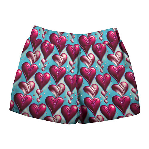 Женские шорты Паттерн красные абстрактные сердца / 3D-принт – фото 2