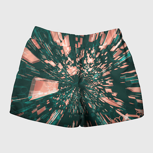 Женские шорты Абстрактные полупрозрачные летящие блоки / 3D-принт – фото 2