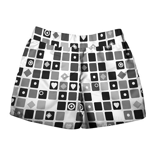 Женские шорты Черно-белый узор мозаика / 3D-принт – фото 2