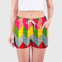 Шорты женские Разноцветный ромбический абстрактный паттерн, цвет: 3D-принт — фото 2