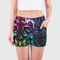 Шорты женские Неоновые абстрактные каменные плиты, цвет: 3D-принт — фото 2