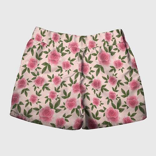 Женские шорты Акварельные розы на бежевом - паттерн / 3D-принт – фото 2