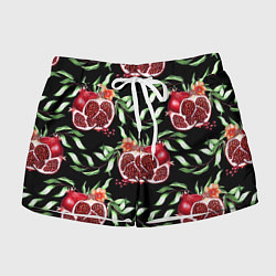 Шорты женские Гранаты на черном - паттерн, цвет: 3D-принт