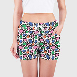 Шорты женские Разноцветные пятна леопарда, цвет: 3D-принт — фото 2
