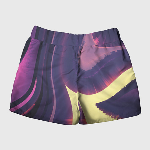 Женские шорты Фиолетовые и жёлтые абстрактные волны / 3D-принт – фото 2