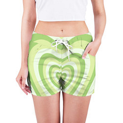Шорты женские Зеленые сердца - индикид паттерн, цвет: 3D-принт — фото 2