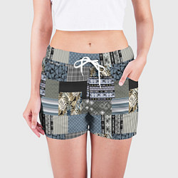 Шорты женские Серо-оливковый паттерн в народном русском стиле, цвет: 3D-принт — фото 2