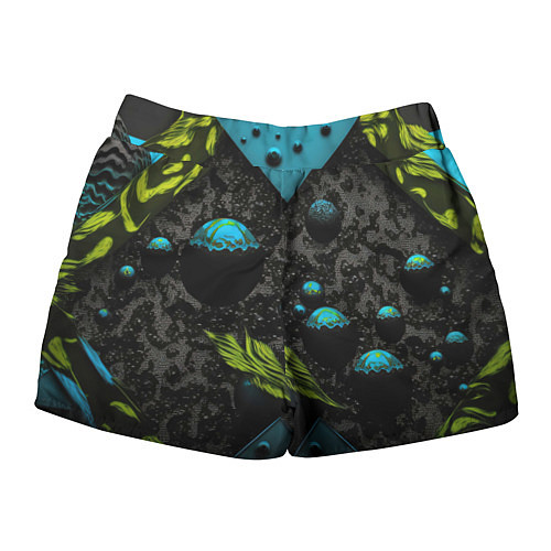 Женские шорты Зеленые абстрактные листья / 3D-принт – фото 2