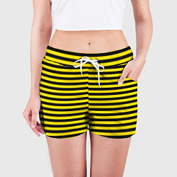 Шорты женские Черно-желтые осиные полосы, цвет: 3D-принт — фото 2