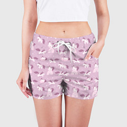 Шорты женские Розовый паттерн с единорогом, цвет: 3D-принт — фото 2