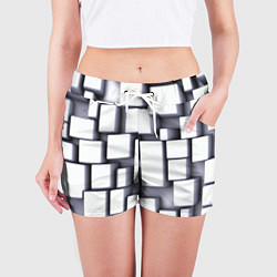 Шорты женские Объемные белые плиты, цвет: 3D-принт — фото 2