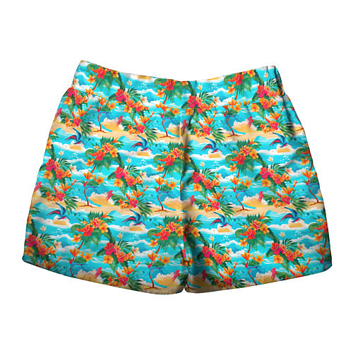 Женские шорты Гавайский стиль море и цветы / 3D-принт – фото 2