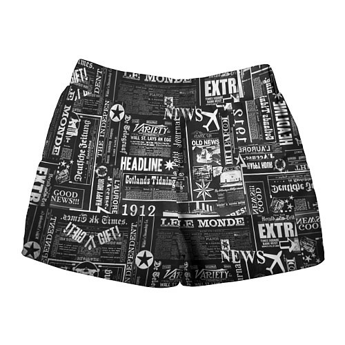 Женские шорты Паттерн с надписями на чёрном / 3D-принт – фото 2