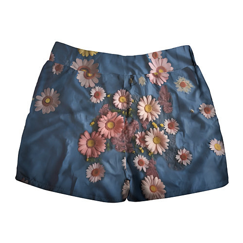 Женские шорты Хризантемы на джинсе / 3D-принт – фото 2