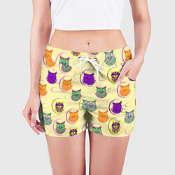 Шорты женские Сова - разноцветные птицы, цвет: 3D-принт — фото 2