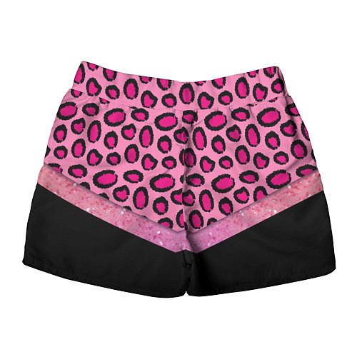 Женские шорты Розовый леопард и блестки принт / 3D-принт – фото 2