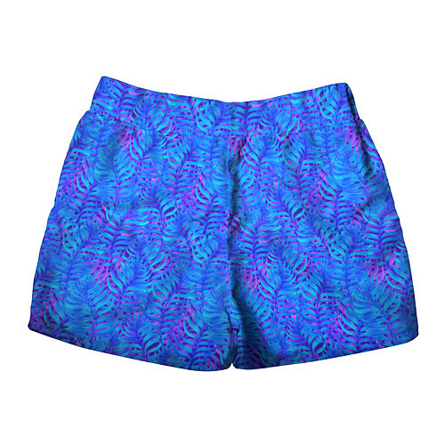 Женские шорты Синие неоновые листья / 3D-принт – фото 2
