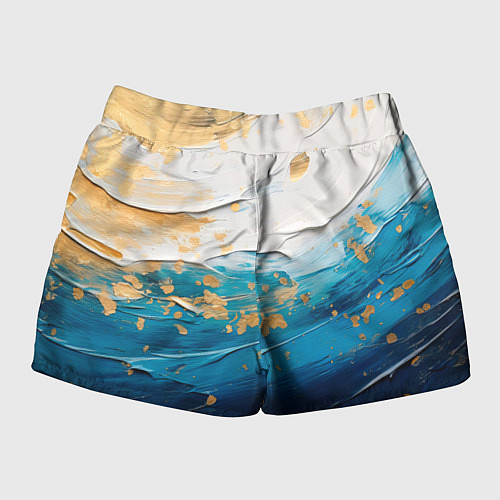 Женские шорты Белый, синий, золотой импасто абстракция / 3D-принт – фото 2