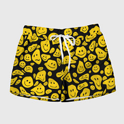 Шорты женские Расплывающиеся смайлы на черном, цвет: 3D-принт