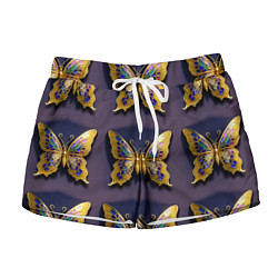 Шорты женские Золотая бабочка паттерн, цвет: 3D-принт