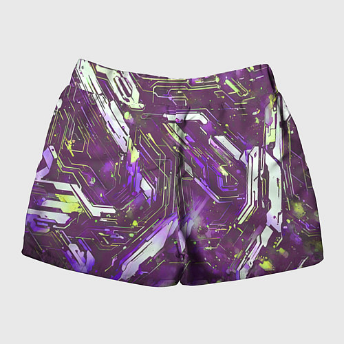 Женские шорты Космические кибер схемы фиолетовые / 3D-принт – фото 2
