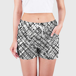 Шорты женские Чёрно-белая сеть, цвет: 3D-принт — фото 2