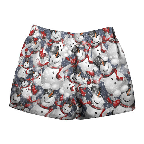 Женские шорты Зимний паттерн со снеговиками / 3D-принт – фото 2