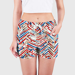 Шорты женские Новогодние линии синий и красный, цвет: 3D-принт — фото 2