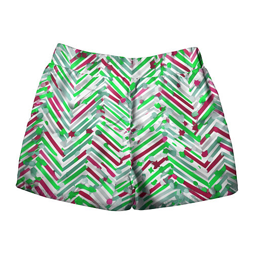 Женские шорты Новогодние линии зелёный и красный / 3D-принт – фото 2