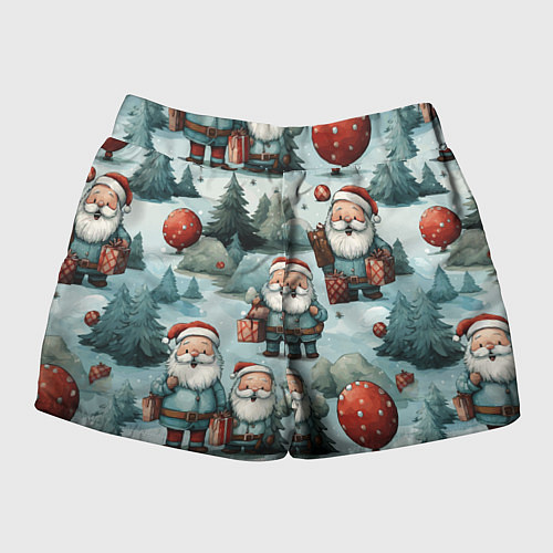 Женские шорты Рождественский узор с Санта Клаусами / 3D-принт – фото 2