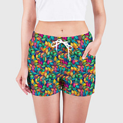 Шорты женские Разноцветные листья рисунок паттерн, цвет: 3D-принт — фото 2