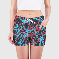 Шорты женские Синие и красные гранжевые полосы, цвет: 3D-принт — фото 2