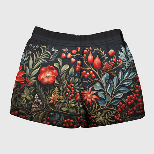 Женские шорты Новогодние ягоды и цветы / 3D-принт – фото 2