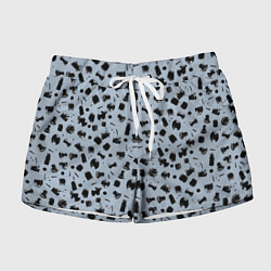 Женские шорты Черный абстрактный гранж на сером