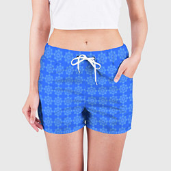 Шорты женские Паттерн синий со снежинками, цвет: 3D-принт — фото 2
