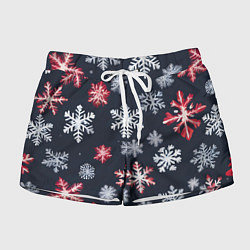 Шорты женские Снежинки белые и красные, цвет: 3D-принт