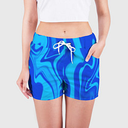 Шорты женские Абстракция разлитые краски сине-голубой, цвет: 3D-принт — фото 2