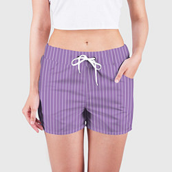 Шорты женские Приглушённый сиреневый в полоску, цвет: 3D-принт — фото 2