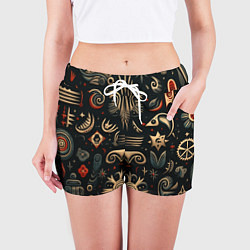 Шорты женские Абстрактный узор в славянском стиле на тёмном фоне, цвет: 3D-принт — фото 2