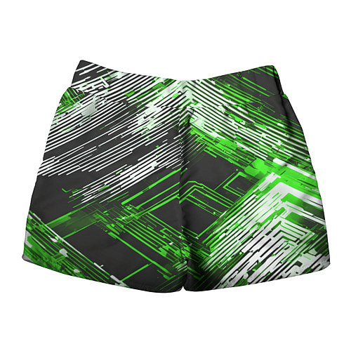 Женские шорты Киберпанк линии белые и зелёные / 3D-принт – фото 2