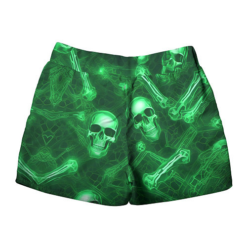 Женские шорты Зелёные черепа и кости / 3D-принт – фото 2